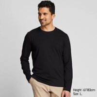 Áo thun nam cổ tròn tay dài Uniqlo Supima Cotton màu đen