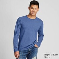 Áo thun nam cổ tròn tay dài Uniqlo Supima Cotton màu xanh biển