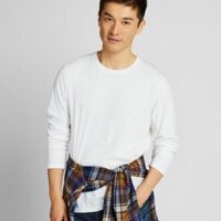 Áo thun nam cổ tròn tay dài Uniqlo Supima Cotton màu trắng