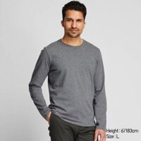 Áo thun nam cổ tròn tay dài Uniqlo Supima Cotton màu xám đậm