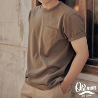 Áo Thun Nam Có Túi Camo OLDMAN, Áo Thun Vintage Nam Cổ Tròn, Tay Đùi Ngắn, 265g Cotton, Basic, Cổ Điển, Co Giãn - Hàng n