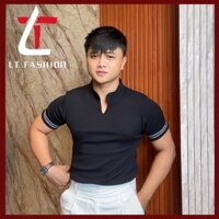 Áo thun nam cổ xẻ đứng cotton thun gân dày cao cấp from ôm body tôn dáng LT FASHION