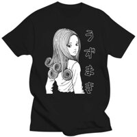 Áo thun nam Cotton Quần áo nam 100% Cotton tay ngắn Uzumaki Kirie Goshima Áo sơ mi đen Uzumaki Junji Ito Nhật Bản