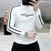 Áo thun nam dài tay thêu chữ phối dây đen ấm áp mùa đông