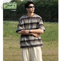 Áo thun nam EERSHENSHI phối màu sọc ngắn tay kiểu Mỹ dáng rộng cặp đôi cotton nguyên chất