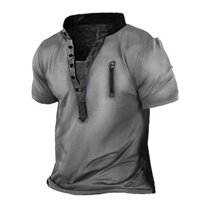 Áo Thun Nam Henley Màu Trơn Cổ Đứng Cài Nút Size Lớn Phong Cách Vintage Cơ Bản