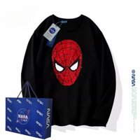 Áo thun nam hoạt hình Marvel Heavy Industry sequin Spider-Man, cotton nguyên chất, tay dài, mùa xuân thu, áo cơ bản rộng rãi thoáng khí cho trẻ em