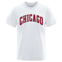 Áo thun nam in chữ Chicago Street của thành phố Hoa Kỳ, mùa hè, rộng rãi, tay ngắn, thoáng khí, áo hip hop