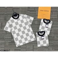 Áo Thun nam LV cao cấp màu trắng họa tiết phối hình nền caro new2025