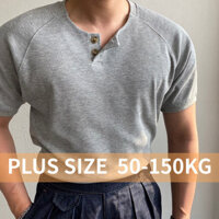 Áo thun nam màu trơn cổ henley oversized tay ngắn màu xám kích thước lớn