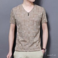 Áo thun nam mới tay ngắn phong cách Hàn Quốc, áo thun nam cổ chữ V, áo nửa tay in hình, bán buôn quần áo nam thoáng khí