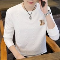 Áo thun nam mùa thu 2025 jacquard in mới giảm béo thời trang dáng rộng giản dị chắp vá hàng đầu