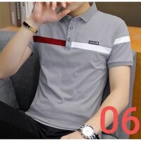 Áo thun nam ngắn tay có cổ polo xám viền ngực đỏ trắng