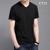 Áo thun nam ngắn tay cổ tim nhiều màu  hàng cao cấp  - ĐEN,S   45kg - 52kg