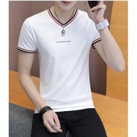Áo thun nam ngắn tay cổ tim body phong cách hàn quốc cao cấp ATN06-Trắng - XÁM,SIZE M