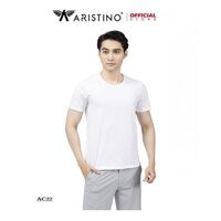 Áo thun nam ngắn tay cổ tròn cao cấp Aristino may ô cotton màu trắng trơn dáng classic mặc nhà hoặc lót trong sơ AC22 mi