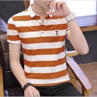 Áo thun nam ngắn tay sọc ngang thời trang  ATN07-sọc Nâu - SỌC VÀNG - SIZE L