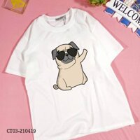 Áo Thun Nam Nữ In Hình Chó Mặt Xệ Pug Dog Dabbing Mang Kính Đen Thug Life Crazytee