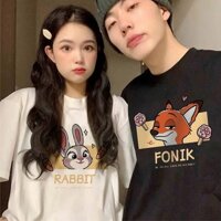 Áo thun nam nữ Local Brand unisex đen cặp đôi from rộng cổ tròn tay ngắn cotton100% in hình thỏ và cáo POM fashion POM12