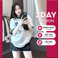 Áo thun nam nữ MLB phong cách unisex áo phông chữ xù NY New Era X MLB basic 2Day