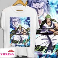 Áo thun Nam Nữ One Piece Zoro, áo phông One Piece Zoro Unisex Nam Nữ có Size bé từ 25-84kg - Trắng - L 55 - 65kg