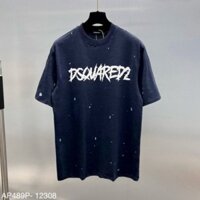 Áo Thun Nam Nữ Premium Cotton DSQ xanh than xước chấm sơn in chữ ngực phong cách vintage hot trend 2024