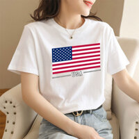 Áo Thun Nam Nữ Trẻ Em Tay Ngắn Rộng Cổ Tròn Basic Cotton 4 Chiều 100% Cao Cấp NPTprint  - Aó Thun In Hình Cờ Mỹ USA
