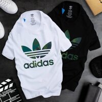 Áo thun nam nữ unisex Adidas ba lá màu trắng - đen, điểm nhấn là logo adidas rằn ri cực chất