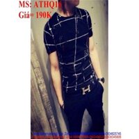 Áo thun nam ôm body ngắn tay cổ tròn kẻ ô chỉ phong cách ATHQ16