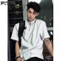 Áo thun nam PAUL FITZGERALD American High Street Metal Half Zipped cổ tròn mùa hè Loose Top