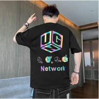 Áo thun nam phản quang 7 màu in NETWORK hình khối trụ năng động phong cách thể thao siêu Hot - trắng,Free size dưới 70kg
