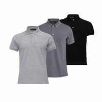 Áo Thun nam Polo cổ trụ đa phong cách  Vnxk - combo 3 ( xám lợt, xám đậm, đen ) - EZA
