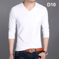 Áo thun nam tay dài cổ tim, chất cotton 4 chiều , nhiều màu dáng ôm thời trang  Ảnh Thật  - Trắng,M   53kg - 59kg