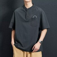 Áo thun nam tay ngắn có cổ Henley Heavy Summer New Loose Casual