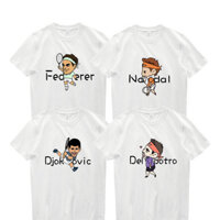 Áo thun nam tay ngắn cổ tròn in hình cotton nguyên chất thông thường của Federer
