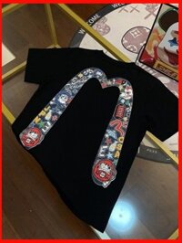 ♞,♘Áo thun nam tay ngắn cổ tròn dáng rộng Evisu 24fw