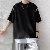 Áo thun nam tay ngắn - thiết kế có đệm vai áo thun xẻ cổ nhỏ tay ngắn