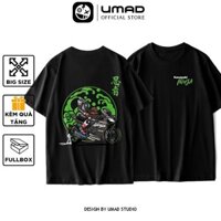 Áo thun nam UMAD racing boy Kawasaki Ninja phản quang cổ tròn tay ngắn màu đen có big size 100kg mẫu Biker xe độ, xe đua