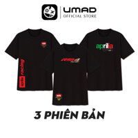 Áo thun nam UMAD racing boy APRILIA phản quang cổ tròn tay ngắn màu đen có bigsize 4XL 100kg mẫu Biker xe độ, xe đua rcb