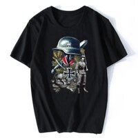 Áo thun nam Wehrmacht Bundeswehr lá sồi, huy chương Chữ thập sắt, mũ thép, áo thun Harajuku streetwear