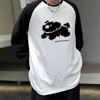 Áo thun nam YAZHINIAO cotton raglan dáng rộng tương phản khâu áo khoác cổ tròn nửa tay