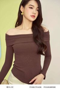 ÁO THUN NÂU TRỄ VAI XẺ TÀ VẠT CHÉO