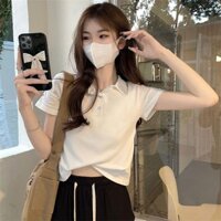 Áo thun ngắn màu trắng nữ 2022 polo Cổ ngắn tay vai độc đáo Áo sơ mi nhỏ độc đáo Top Áo thun ngắn màu trắng cao cấp dành cho nữ 2022 polo Cổ ngắn tay Orthodontic Vai áo sơ mi nhỏ độc đáo Top Premium 10.18
