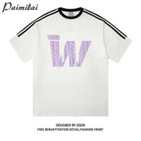 Áo thun ngắn tay ba sọc cổ điển kiểu Mỹ in chữ dáng rộng lười biếng phong cách hàng đầu