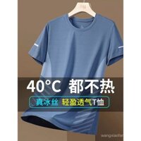 Áo thun ngắn tay bằng lụa lạnh cho nam mùa hè, mỏng, nhanh khô, lưới thể thao, áo nửa tay, áo thun co giãn thoải mái, trang phục mùa hè 5A13