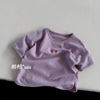 Áo thun ngắn tay bằng vải Cotton nguyên chất Taro Purple Girls Phong cách cơ bản Phù hợp với mọi trận đấu Đơn giản giản thấm mồ hôi thoáng khí cho trẻ em 204.7.24