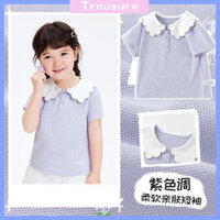 Áo thun ngắn tay cho bé gái bán chạy, áo cổ búp bê, trang phục mùa hè mới 2025, áo cơ bản cho trẻ nhỏ, phong cách và dễ thương