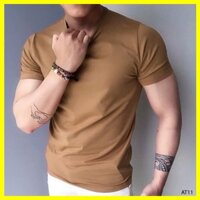 Áo thun ngắn tay cổ tròn nam màu nâu