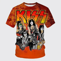 Áo thun ngắn tay cổ tròn thời trang Kiss Rock Band, áo thun Kiss Gene Simmons 3D, áo thun Harajuku Hip Hop hài hước, áo thun thường ngày