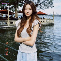 Áo thun ngắn tay cổ vuông ren màu xám dành cho nữ Áo thun ngắn tay bay kiểu Pháp thiểu số